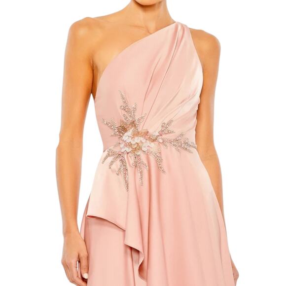 Mac Duggal Embellished One Shoulder Asymmetrical Gown Rose Size 10 - Picture 3 of 11